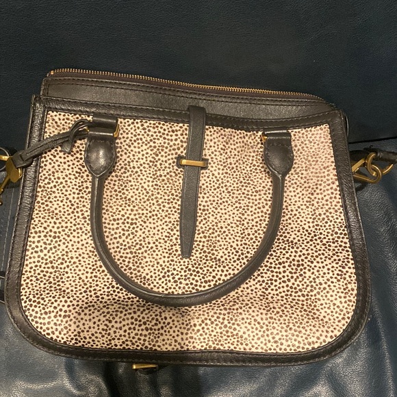 Lk New Fossil Ryder Satchel Animal Print Calf Hair - Picture 1 of 7